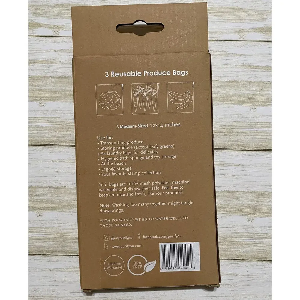 Purifyou - Reusable Produce Bags - 3 Medium Sized 12